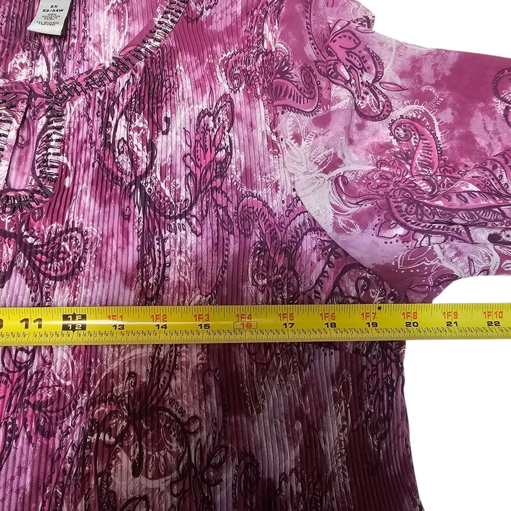Catherines Accordion Pleat Beaded Flutter Bell Sleeve Gauze Tunic Blouse Sz 2X - Picture 7 of 8